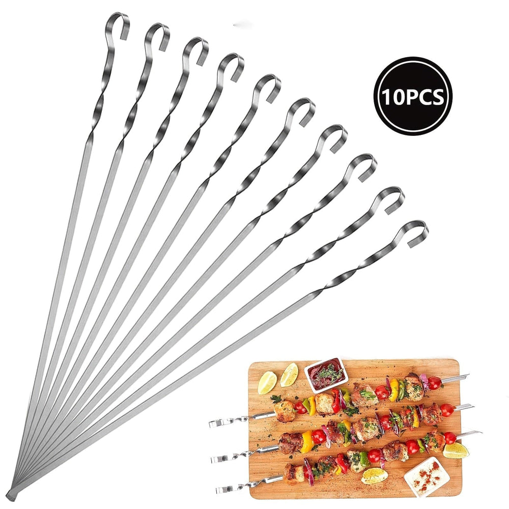 Planet Gates 10pcs Reusable Stainless Steel Barbecue Skewers - Perfect for Outdoor Grilling & Camping!