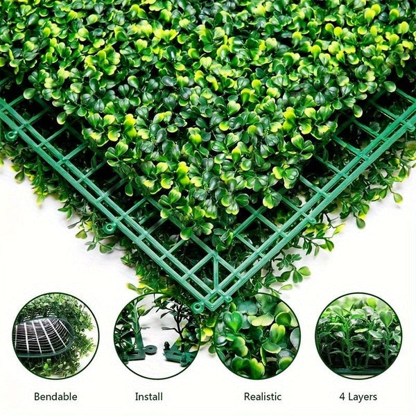 Planet Gates 10pcs Set Of 10 Artificial Plants Leaves Wall Panels, Hedge Grass Pad Greening Panel Fence Decor, Grass Background Wall, Garden Yard Home Wall Decor, 25x25cm/10×10in