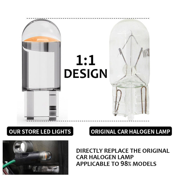 Planet Gates 10pcs W5w Led T10 Car Light Cob Glass 6000k White Auto Automobile License Plate Lamp Dome Light Reading Drl Lamp Style 12v