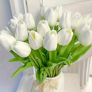 Planet Gates 10pcs / White 10pcs Premium Artificial Flowers, Real Touch Tulips Bouquet, Artificial Flowers For Wedding Room Home Hotel Party Event Decor, Spring Summer Home Decor, St Patrick's Day Easter Decor