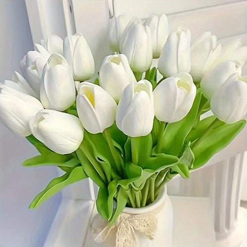 Planet Gates 10pcs / White 10pcs Premium Artificial Flowers, Real Touch Tulips Bouquet, Artificial Flowers For Wedding Room Home Hotel Party Event Decor, Spring Summer Home Decor, St Patrick's Day Easter Decor