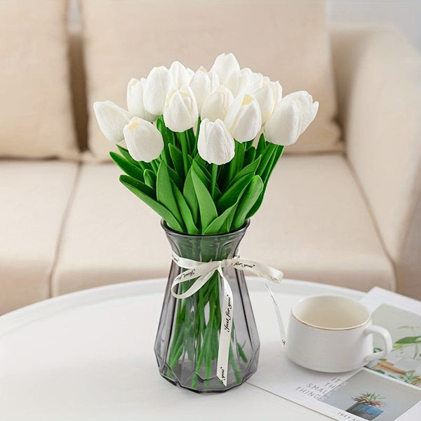 Planet Gates 10pcs / White 10pcs Premium Artificial Flowers, Real Touch Tulips Bouquet, Artificial Flowers For Wedding Room Home Hotel Party Event Decor, Spring Summer Home Decor, St Patrick's Day Easter Decor