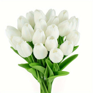 Planet Gates 10pcs / White 10pcs Premium Artificial Flowers, Real Touch Tulips Bouquet, Artificial Flowers For Wedding Room Home Hotel Party Event Decor, Spring Summer Home Decor, St Patrick's Day Easter Decor