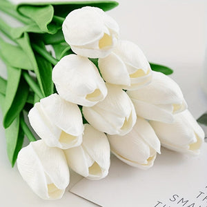 Planet Gates 10pcs / White 10pcs Premium Artificial Flowers, Real Touch Tulips Bouquet, Artificial Flowers For Wedding Room Home Hotel Party Event Decor, Spring Summer Home Decor, St Patrick's Day Easter Decor