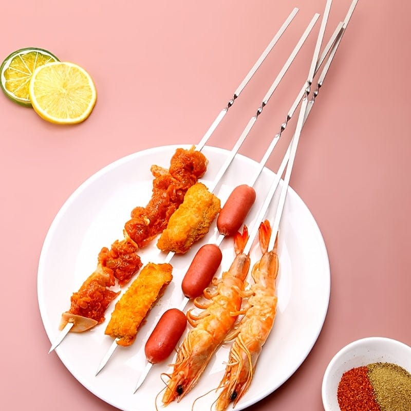 Planet Gates 10pieces 10pcs Reusable Stainless Steel BBQ Skewers - Perfect For Barbecue, Shish Kebab & Camping!
