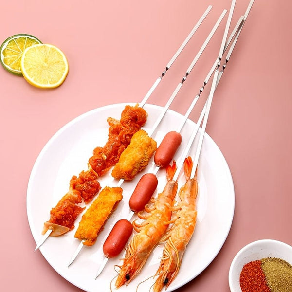 Planet Gates 10pieces 10pcs Reusable Stainless Steel BBQ Skewers - Perfect For Barbecue, Shish Kebab & Camping!