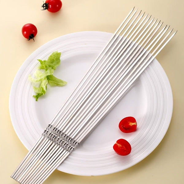Planet Gates 10pieces 10pcs Reusable Stainless Steel BBQ Skewers - Perfect For Barbecue, Shish Kebab & Camping!