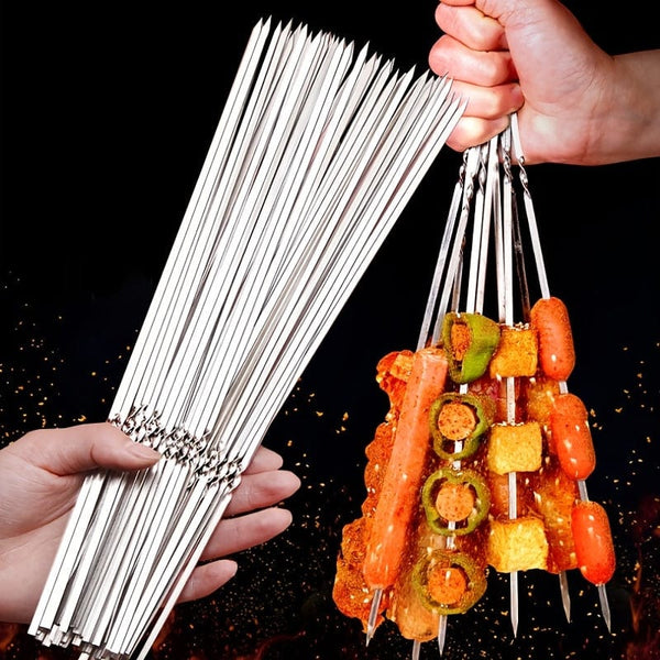 Planet Gates 10pieces 10pcs Reusable Stainless Steel BBQ Skewers - Perfect For Barbecue, Shish Kebab & Camping!