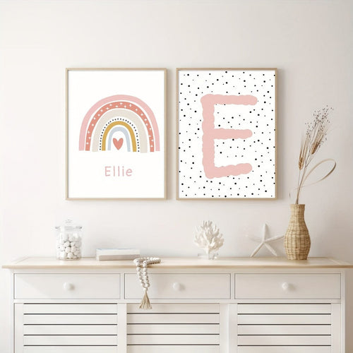 Planet Gates 11.7*15.6inch（30*40cm）No Frame 2pcs/set Unframed Personalized Name Canvas Poster Wall Art, Cute Rainbow Custom Name Poster For Home Decor, Canvas Prints For Living Room Bedroom Kitchen Decor, Birthday Gift And Decoration