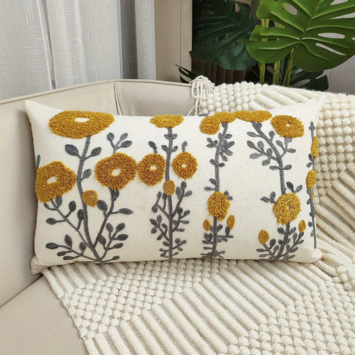 Planet Gates 11.8*19.7inch 1pc Boho Floral Tufted Decorative Throw Pillow Cover - Embroidered Cotton Cushion Cover for Couch, Sofa, and Bed - Soft and Stylish