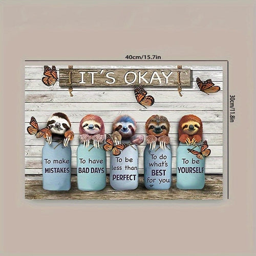 Planet Gates 11.8x15.7in / 30x40cm 1pc Sloth Butterfly It's Okay Landscape Canvas Gift For Sloth Lovers, Birthday Gift Decor Home Decor Wall Art Visual Art, No Frame