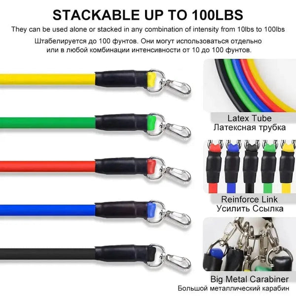 Planet Gates 11 / Black 11pcs/Set Pull Rope, Resistance Bands, Portable Fitness Equipment, Ankle Strap, Chest Expander, Elastic Exercise Band