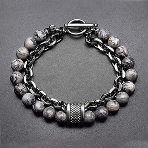 Planet Gates 11 New 2020 Men's Tiger Eye Stone Beaded Bracelet Stainless Steel Gunmetal Link Chain Yoga Bracelet Male Jewelry Dropshipping