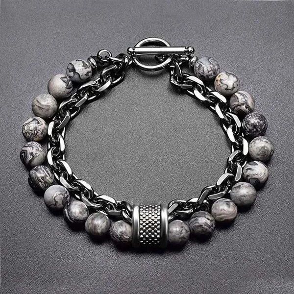 Planet Gates 11 New 2020 Men's Tiger Eye Stone Beaded Bracelet Stainless Steel Gunmetal Link Chain Yoga Bracelet Male Jewelry Dropshipping