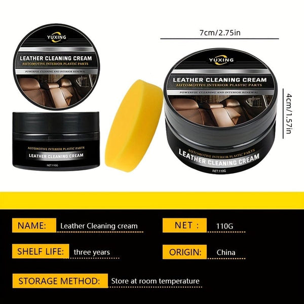 Planet Gates 110G+sponge 110g Car Leather Refurbishment Paste - Clean, Brighten & Protect Your Interior Leather with this Wash-Free Cream!