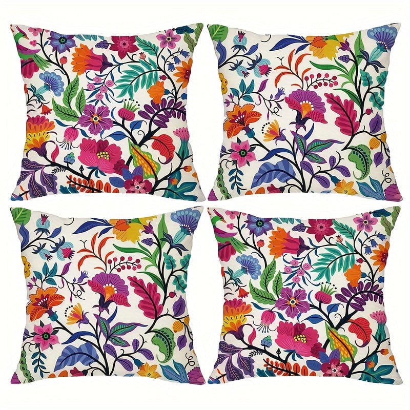 Planet Gates 111 4pcs Mexican Colorful Ethnic Flowers Throw Pillow Covers, Set Of 4 Farmhouse Abstract Floral Decor, for Couch Sofa Living Room Outdoor,, Single-sidedPrinting Without Insert, Peach Skin Material44.96*44.96cm