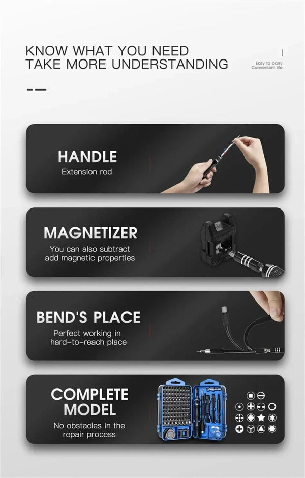 Planet Gates 115 in 1 Black 115 in 1 Multifunctional Precision Magnetic Screwdriver Set Computer PC Mobile Phone Equipment Repair Screwdrive Kit Hand Tools