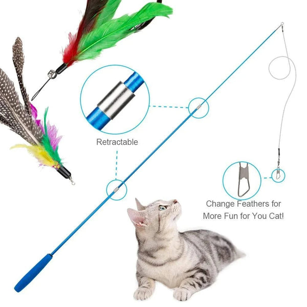 Planet Gates 11PCS 11pcs Replacement Cat Feather Toy Set Feather Replacement Head Retractable Cat Stick Cat Products