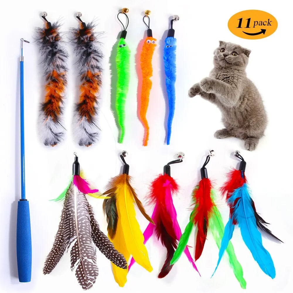 Planet Gates 11PCS 11pcs Replacement Cat Feather Toy Set Feather Replacement Head Retractable Cat Stick Cat Products