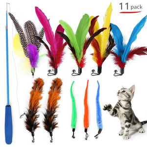 Planet Gates 11PCS 11pcs Replacement Cat Feather Toy Set Feather Replacement Head Retractable Cat Stick Cat Products