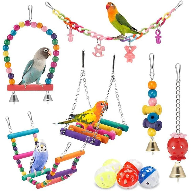 Planet Gates 11pcs Bird Cage Toys for Parrots Wood Birds Swing Reliable Chewable Bite Bridge Wooden Beads Shape Parrot Toy 11pcs Bird Toys