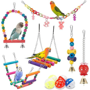 Planet Gates 11pcs Bird Cage Toys for Parrots Wood Birds Swing Reliable Chewable Bite Bridge Wooden Beads Shape Parrot Toy 11pcs Bird Toys