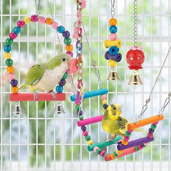 Planet Gates 11pcs Bird Cage Toys for Parrots Wood Birds Swing Reliable Chewable Bite Bridge Wooden Beads Shape Parrot Toy 11pcs Bird Toys
