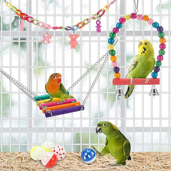 Planet Gates 11pcs Bird Cage Toys for Parrots Wood Birds Swing Reliable Chewable Bite Bridge Wooden Beads Shape Parrot Toy 11pcs Bird Toys