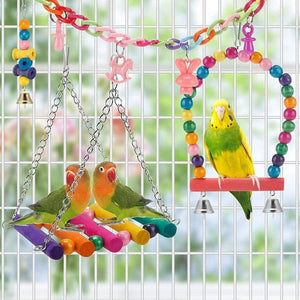 Planet Gates 11pcs Bird Cage Toys for Parrots Wood Birds Swing Reliable Chewable Bite Bridge Wooden Beads Shape Parrot Toy 11pcs Bird Toys