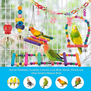 Planet Gates 11pcs Bird Cage Toys for Parrots Wood Birds Swing Reliable Chewable Bite Bridge Wooden Beads Shape Parrot Toy 11pcs Bird Toys