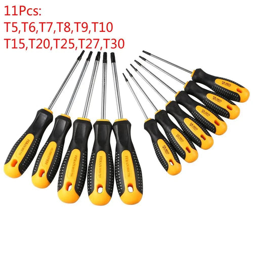Planet Gates 11Pcs T5-T30 CR-V Security Hole Torx Screwdriver Combination Set Magnetic Screw Driver Bit T5-t30 Kit For Telephone Computer Repair Hand Tool