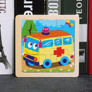 Planet Gates 11X11CM Kids Wooden Puzzle Cartoon Animal Traffic Tangram Wood Puzzle Toys Educational Jigsaw Toys for Children GiftS