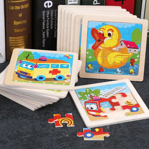 Planet Gates 11X11CM Kids Wooden Puzzle Cartoon Animal Traffic Tangram Wood Puzzle Toys Educational Jigsaw Toys for Children GiftS