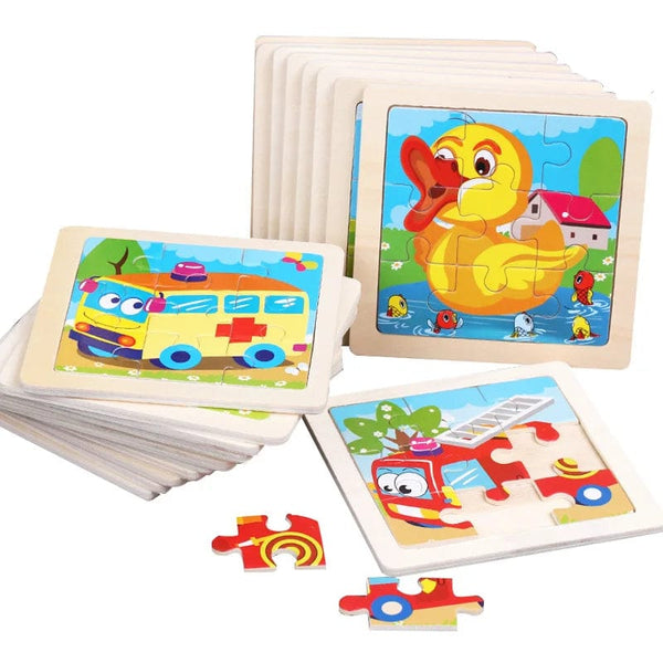 Planet Gates 11X11CM Kids Wooden Puzzle Cartoon Animal Traffic Tangram Wood Puzzle Toys Educational Jigsaw Toys for Children GiftS