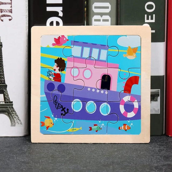 Planet Gates 11X11CM Kids Wooden Puzzle Cartoon Animal Traffic Tangram Wood Puzzle Toys Educational Jigsaw Toys for Children GiftS