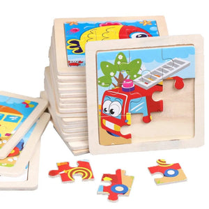 Planet Gates 11X11CM Kids Wooden Puzzle Cartoon Animal Traffic Tangram Wood Puzzle Toys Educational Jigsaw Toys for Children GiftS