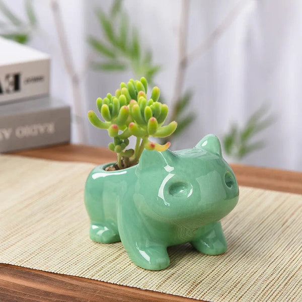Planet Gates 11X6.5X7 Creative Ceramic Mini Flowerpot Succulent Planter Cute Green Plants Planter Flower Pot with Hole Home Garden Decoration outdoor