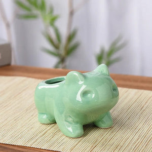 Planet Gates 11X6.5X7 Creative Ceramic Mini Flowerpot Succulent Planter Cute Green Plants Planter Flower Pot with Hole Home Garden Decoration outdoor
