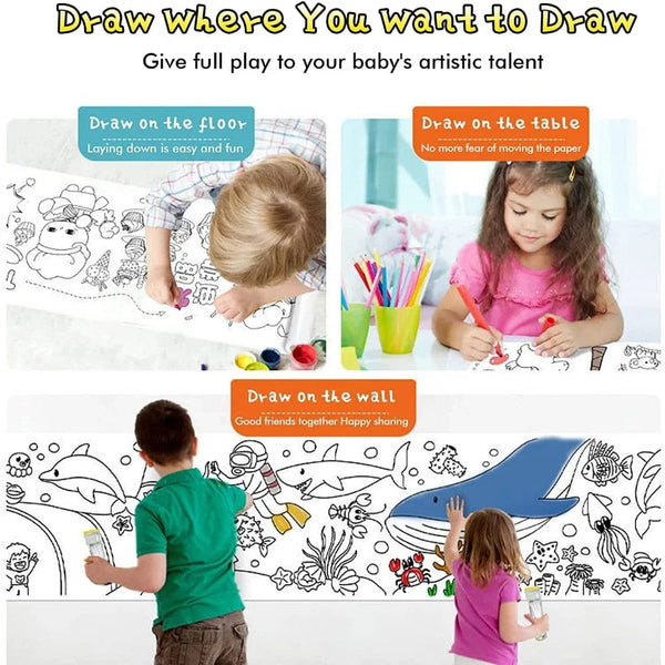 Planet Gates 12/6/3M Children's Drawing Roll DIY Graffiti Scroll Color Filling Paper Painting Coloring Paper Roll for Kids Educational Toys