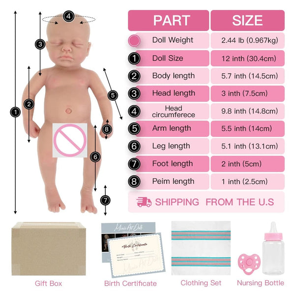 Planet Gates 12" Boy Micro Preemie Full Body Silicone  Baby Doll Lifelike Mini Reborn Doll Surprice Children Anti-Stress My Melody