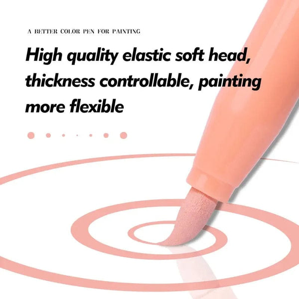 Planet Gates 12 Colors 12 Colors Skin Tone Markers Pens,Nylon Soft Head Acrylic Markers,Waterproof Pen Soft Brush Nib Skin Color Figure Painting School