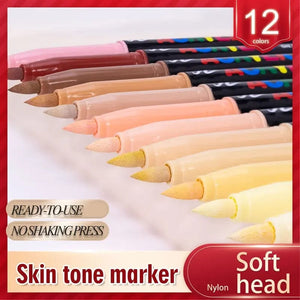 Planet Gates 12 Colors 12 Colors Skin Tone Markers Pens,Nylon Soft Head Acrylic Markers,Waterproof Pen Soft Brush Nib Skin Color Figure Painting School