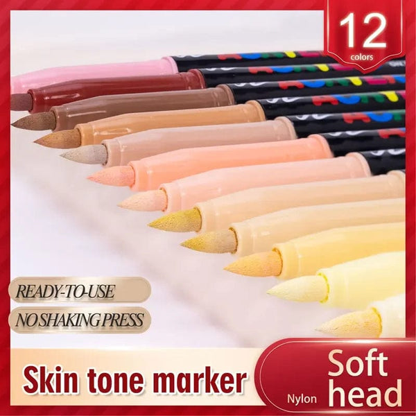 Planet Gates 12 Colors 12 Colors Skin Tone Markers Pens,Nylon Soft Head Acrylic Markers,Waterproof Pen Soft Brush Nib Skin Color Figure Painting School