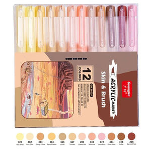Planet Gates 12 Colors 12 Colors Skin Tone Markers Pens,Nylon Soft Head Acrylic Markers,Waterproof Pen Soft Brush Nib Skin Color Figure Painting School