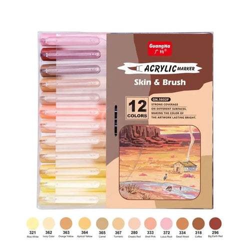 Planet Gates 12 Colors 12 Colors Skin Tone Markers Pens,Nylon Soft Head Acrylic Markers,Waterproof Pen Soft Brush Nib Skin Color Figure Painting School