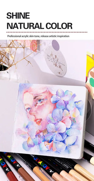 Planet Gates 12 Colors 12 Colors Skin Tone Markers Pens,Nylon Soft Head Acrylic Markers,Waterproof Pen Soft Brush Nib Skin Color Figure Painting School