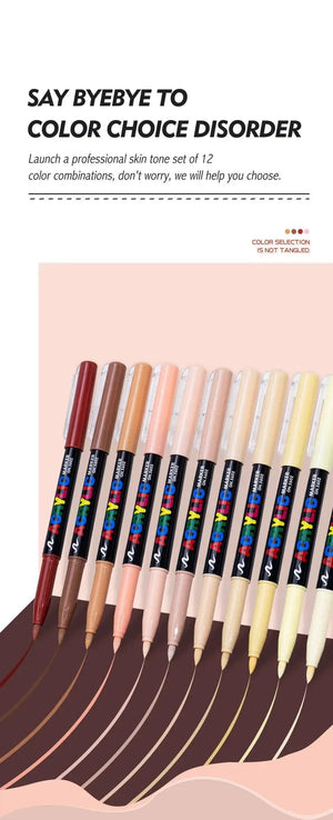 Planet Gates 12 Colors 12 Colors Skin Tone Markers Pens,Nylon Soft Head Acrylic Markers,Waterproof Pen Soft Brush Nib Skin Color Figure Painting School