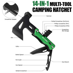 Planet Gates 12 in 1 Hammer / Russian Federation FLISSA 14 in 1 Multitool Camping Hatchet with Sheath Multifunctional Ax with LED Light Camping Woodworking Outdoor Survival Tool