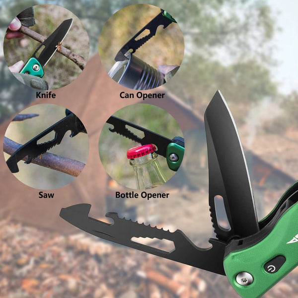 Planet Gates 12 in 1 Hammer / Russian Federation FLISSA 14 in 1 Multitool Camping Hatchet with Sheath Multifunctional Ax with LED Light Camping Woodworking Outdoor Survival Tool