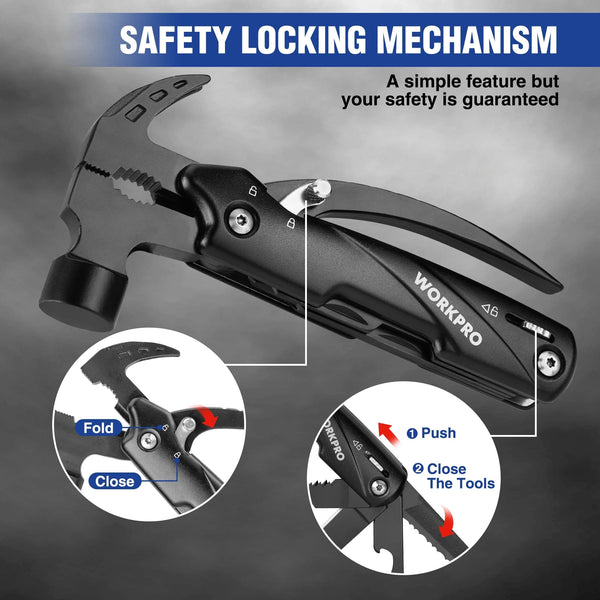 Planet Gates 12 in 1 Hammer / Russian Federation FLISSA 14 in 1 Multitool Camping Hatchet with Sheath Multifunctional Ax with LED Light Camping Woodworking Outdoor Survival Tool